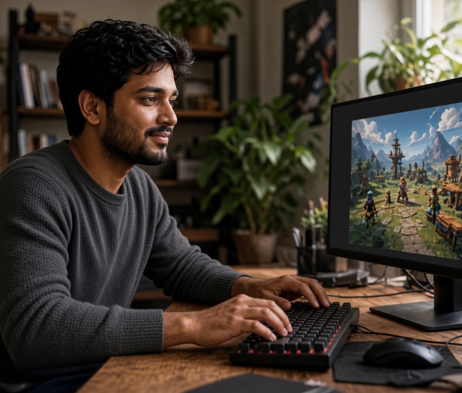 Developer building a game on laptop